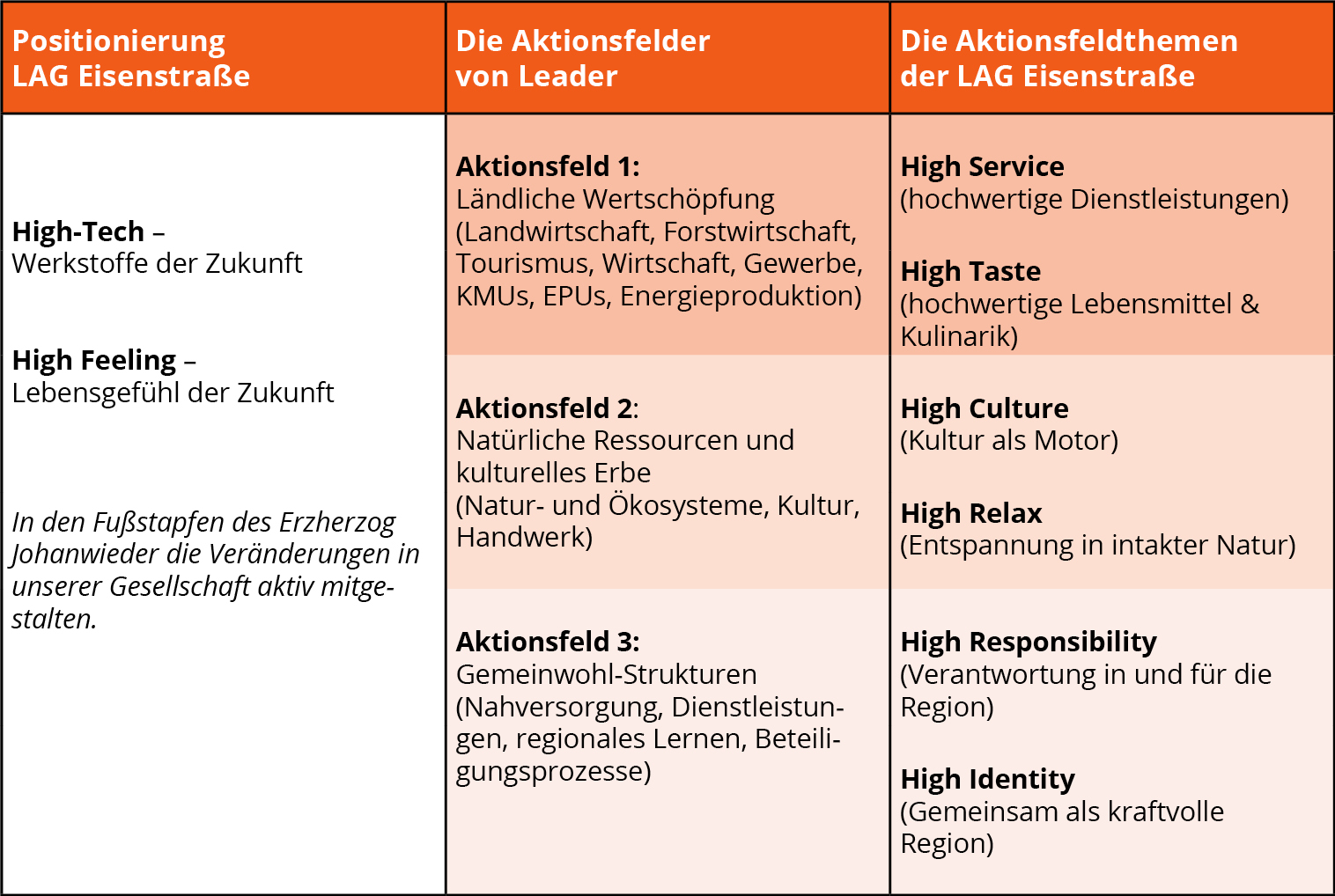 Strategie-Matrix der LAG Eisenstraße